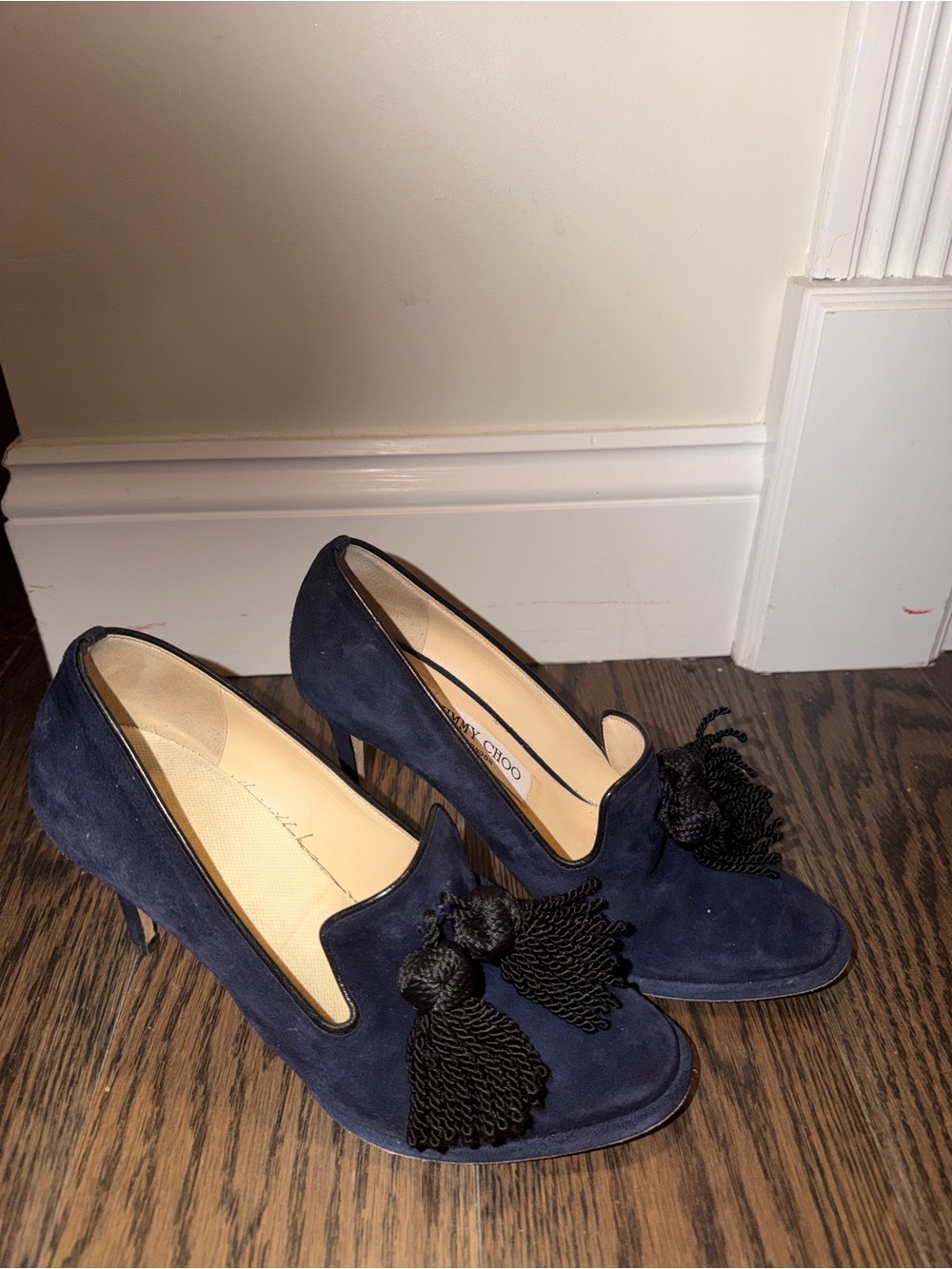 Jimmy Choo Navy Suede Tassel Heel Pumps